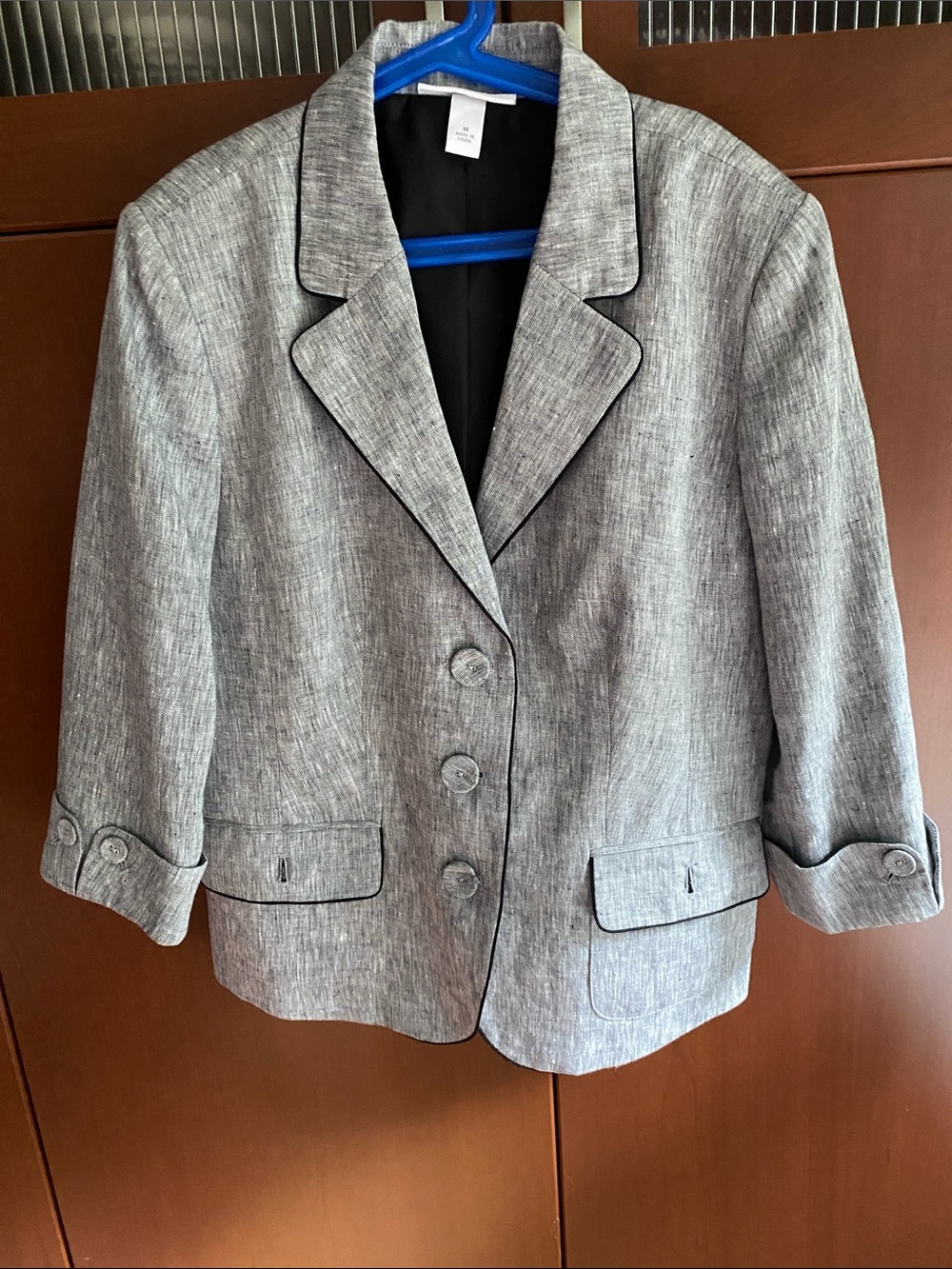 Dress Barn Light Gray Textured Women's Blazer with Black Piping